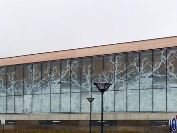 Structural sealed enamelled patterned glass facade