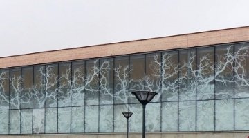 Structural sealed enamelled patterned glass facade