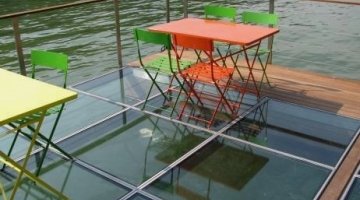 Toughened & laminated glass tiles for a landing stage