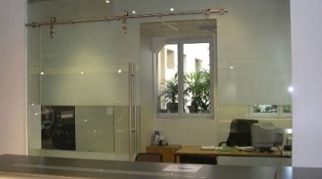 Partly sandblasted & toughened glass for partitions and sliding door