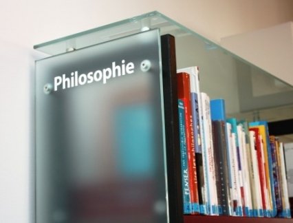 Acid-etched glass for book cases
